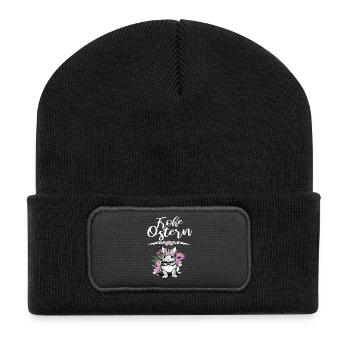 Frohe Ostern Blumen und Osterhasen - Recycelte Patch Beanie - Schwarz - Vorne