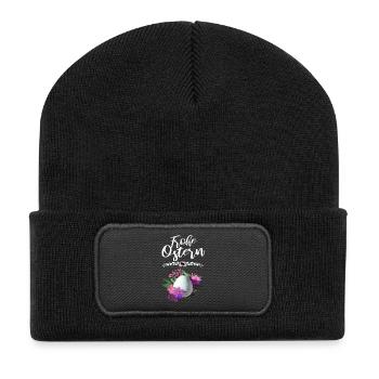 Frohe Ostern Osterei Floral - Recycelte Patch Beanie - Schwarz - Vorne