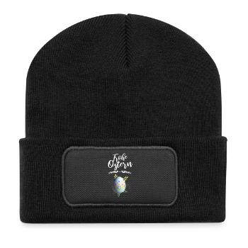 Frohe Ostern Blumen Osterei - Recycelte Patch Beanie - Schwarz - Vorne