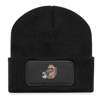 Schnabeltier Familie - Schnabeltier mit Baby - Recycelte Patch Beanie - Schwarz - Vorne