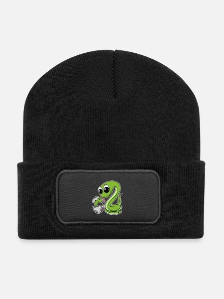Schlange Familie - Schlange mit Baby - Schlangen - Recycelte Patch Beanie - Schwarz