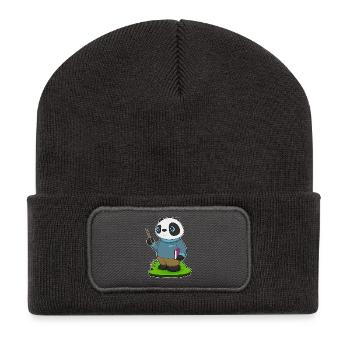 Panda Teacher Pointer School - Recycled Patch Beanie - dark grey - Front