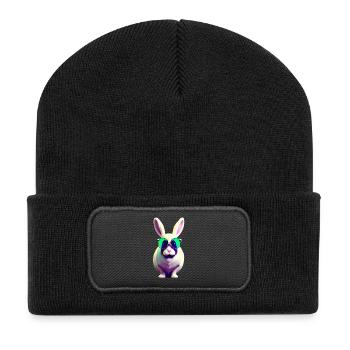 Lapin cool avec des lunettes de soleil - Beanie recyclé à patch - noir - Devant