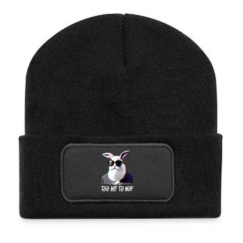 cool hipster bunny too hip to hop - Recycled Patch Beanie - black - Front