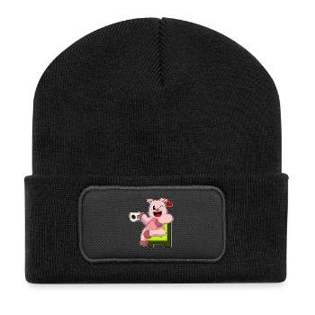 Tasse de café en cochon - Beanie recyclé à patch - noir - Devant