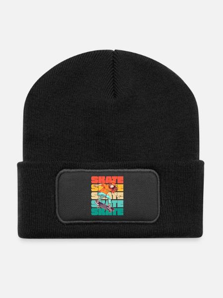 Skateboard Cool Skater Girl Colorful - Beanie recyclé à patch - noir