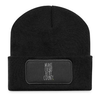 Veganer Make Every Bite Count Go Vegan Veganerin - Recycelte Patch Beanie - Schwarz - Vorne