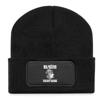Müde Spruch lustig Schlafen - Sibirische Katze - Recycelte Patch Beanie - Schwarz - Vorne