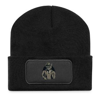 1920s Gangster Cat Leader of a Cat Gang - Recycled Patch Beanie - black - Front