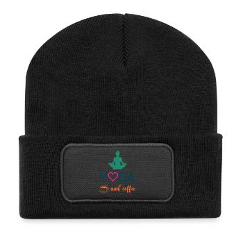 Yoga et café - Beanie recyclé à patch - noir - Devant