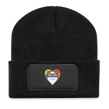 Rainbow - Cat Persian cat with glasses and heart - Recycled Patch Beanie - black - Front