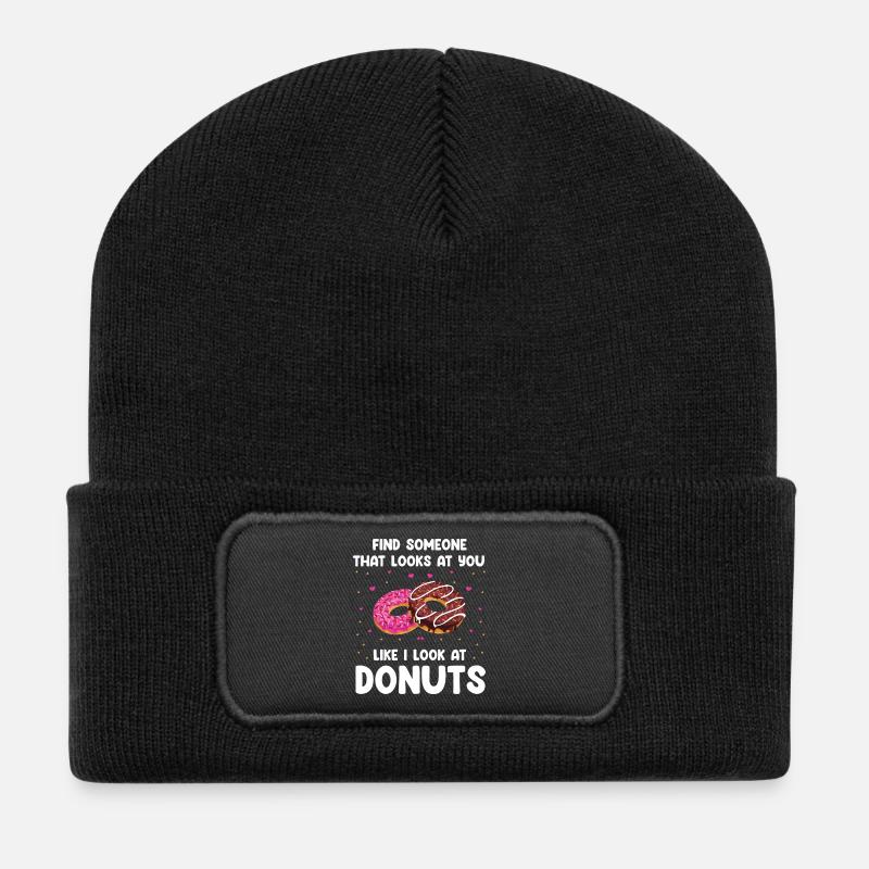 Donuts Love Design - Recycelte Patch Beanie - Schwarz