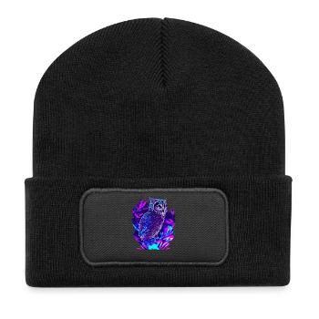 Neon Eule Psychedelische Eulen Kunst - Recycelte Patch Beanie - Schwarz - Vorne
