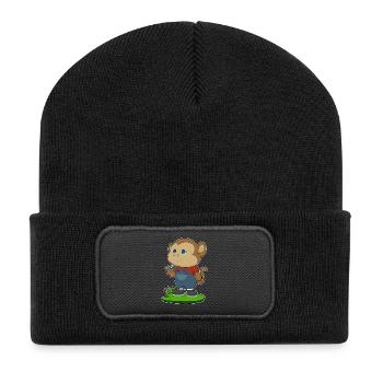 Affe Handwerker Hammer Handwerk - Recycelte Patch Beanie - Schwarz - Vorne