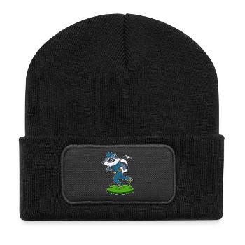 Waschbär Polizist Rollschuhe Polizei - Recycelte Patch Beanie - Schwarz - Vorne