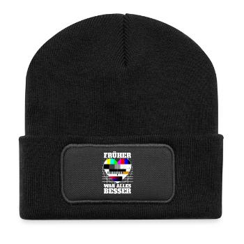 Früher War Alles Besser Testbild 90er Party 80er - Recycelte Patch Beanie - Schwarz - Vorne