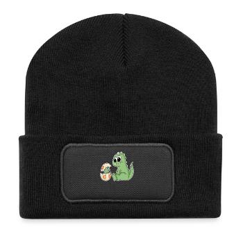 Dinosaur with Baby Dinosaur - Dino - Recycled Patch Beanie - black - Front