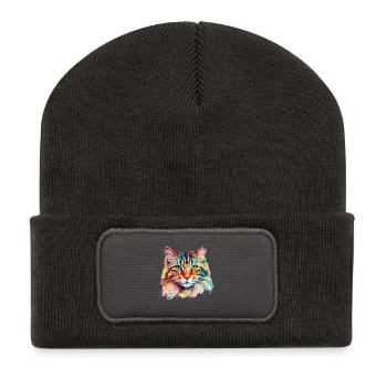 Bunte psychedelische Maine Coon Katze - Recycelte Patch Beanie - Dunkelgrau - Vorne