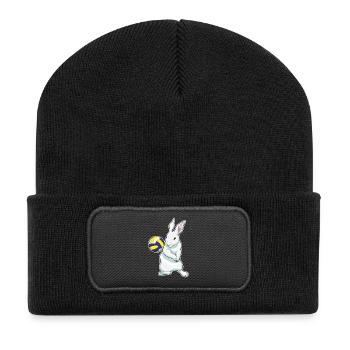 Hase Volleyballspieler Volleyball - Recycelte Patch Beanie - Schwarz - Vorne