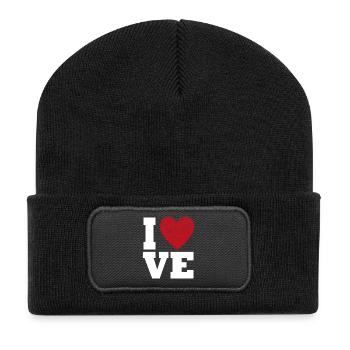 Love Heart Typography for Valentines Day - Recycled Patch Beanie - black - Front