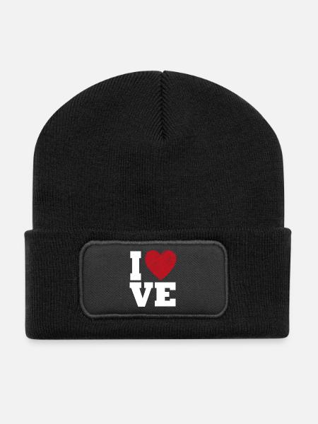 Love Heart Typography for Valentines Day - Recycled Patch Beanie - black