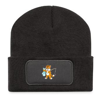 Pêche au chat pêcheur - Beanie recyclé à patch - charbon - Devant