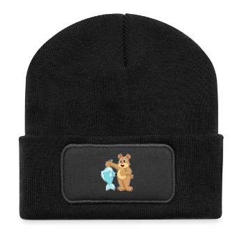 Bear Angler Fish Fishing - Recycled Patch Beanie - black - Front