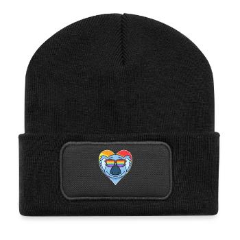 Regenbogen - Koala mit Brille und Herz - Recycelte Patch Beanie - Schwarz - Vorne