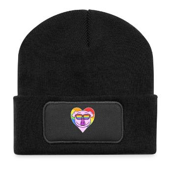Rainbow - pig with glasses and heart - Recycled Patch Beanie - black - Front
