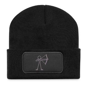 Strichmännchen Bogen Bogenschießen Bogenschütze - Recycelte Patch Beanie - Schwarz - Vorne
