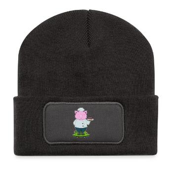 Schwein Koch Fleisch Kochen - Recycelte Patch Beanie - Dunkelgrau - Vorne