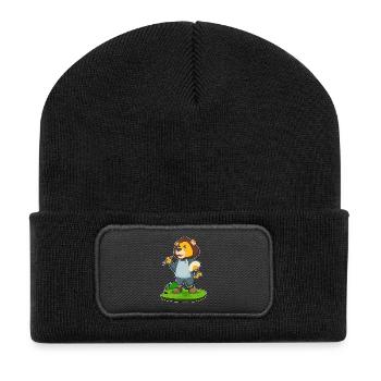 Lion Painter Brush Painting - Recycled Patch Beanie - black - Front