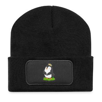 Pinguin Krone - Recycelte Patch Beanie - Schwarz - Vorne