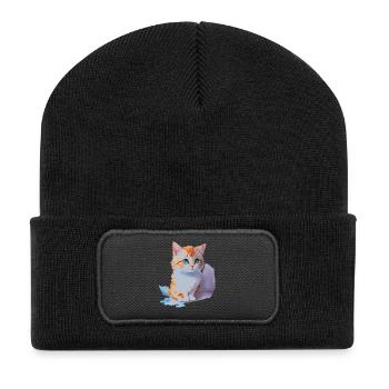 süße Katze - Recycelte Patch Beanie - Schwarz - Vorne