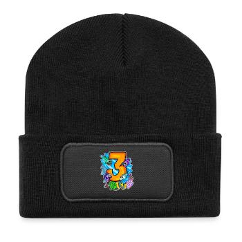 3 anniversaire 3 ans avec motif animal - trois - Beanie recyclé à patch - noir - Devant