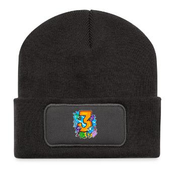 3 birthday 3 years old with animal motif - three - Recycled Patch Beanie - dark grey - Front