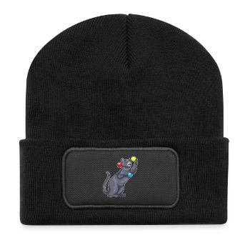 Cat juggler juggling - Recycled Patch Beanie - black - Front