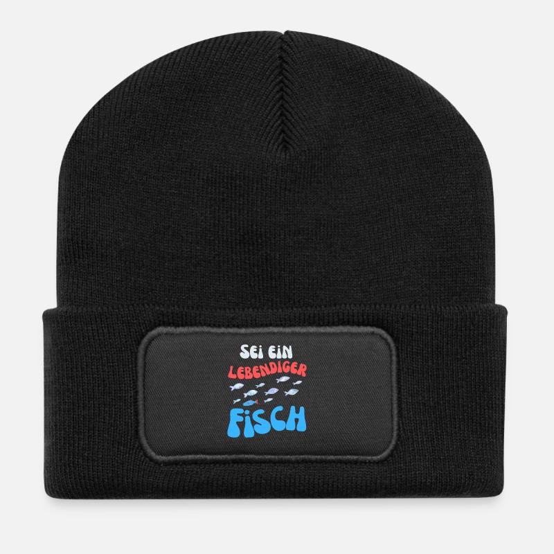 Lebendiger Fisch – Bunte Wasserwelt - Recycelte Patch Beanie - Schwarz