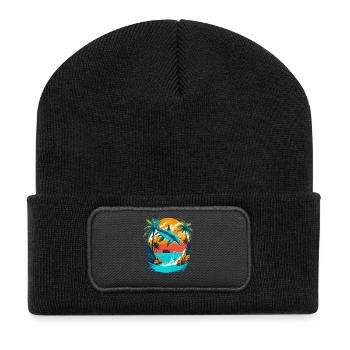 Dolphin with Tropical Sunset - Recycled Patch Beanie - black - Front