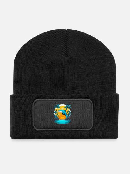 Delfin Sommer Tropischen Sonnenuntergang - Recycelte Patch Beanie - Schwarz