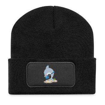 Delfin Musiker Gitarre Musik - Recycelte Patch Beanie - Schwarz - Vorne
