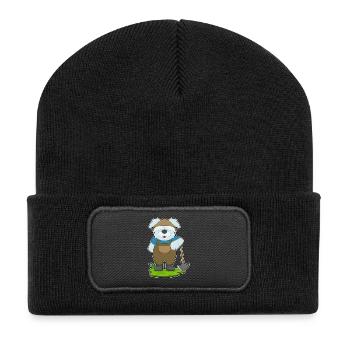 Hund Landwirt Spitzhacke Bauernhof - Recycelte Patch Beanie - Schwarz - Vorne