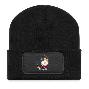 Meerschweinchen Bräutigam Fliege Hochzeit - Recycelte Patch Beanie - Schwarz - Vorne