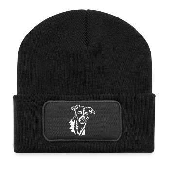 Jack Russell Terrier Kopf "Black Edition" - Recycelte Patch Beanie - Schwarz - Vorne
