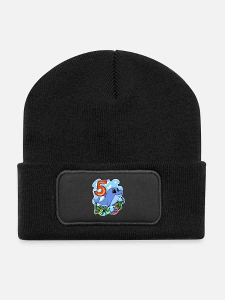 5. Geburtstag Motiv Delfin - fünf Jahre - Recycelte Patch Beanie - Schwarz