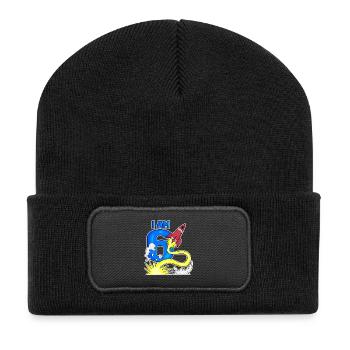 6 Geburtstag Junge Astronaut Rakete - sechs Jahre - Recycelte Patch Beanie - Schwarz - Vorne