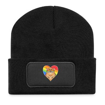 Rainbow - Cat Persian cat with glasses and heart - Recycled Patch Beanie - black - Front