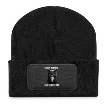 Guten Morgen? Ganz Dünnes Eis! Katze Morgenmuffel - Recycelte Patch Beanie - Schwarz - Vorne