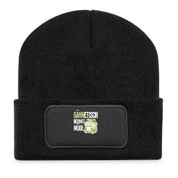 Gähntechnisch Bedingt Müde Frosch Morgenmuffel - Recycelte Patch Beanie - Schwarz - Vorne