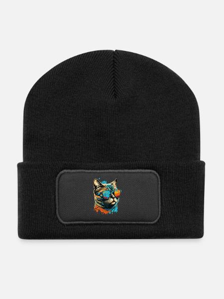 Cat with sunglasses - Recycled Patch Beanie - black